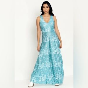 BlackMilk - RETURN OF THE JACKALOPE BLUE V NECK A-LINE MAXI DRESS - Medium